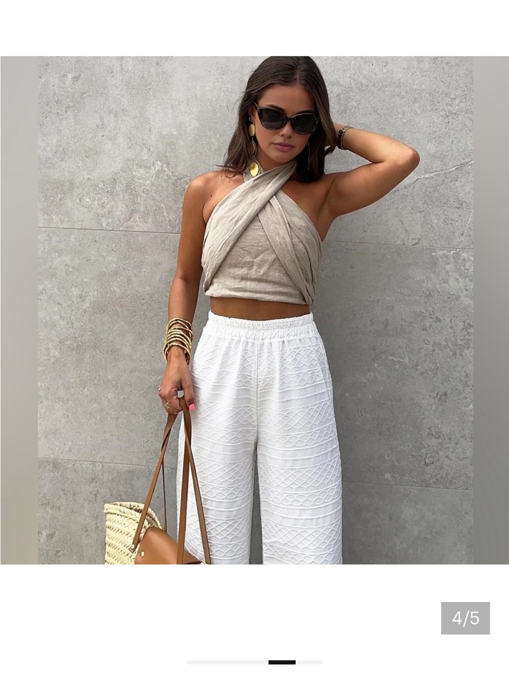 Commense Draped Halter Wrap Crop Top - Beige - Picture 3 of 5